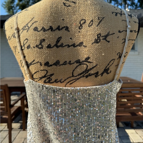 BB Dakota Silver Champagne Sequin Spaghetti Strap Top Size Medium - Picture 8 of 12